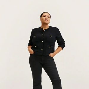 Mango (NWT) Black Pocket Tweed Crop Jacket with Classic Gold Buttons